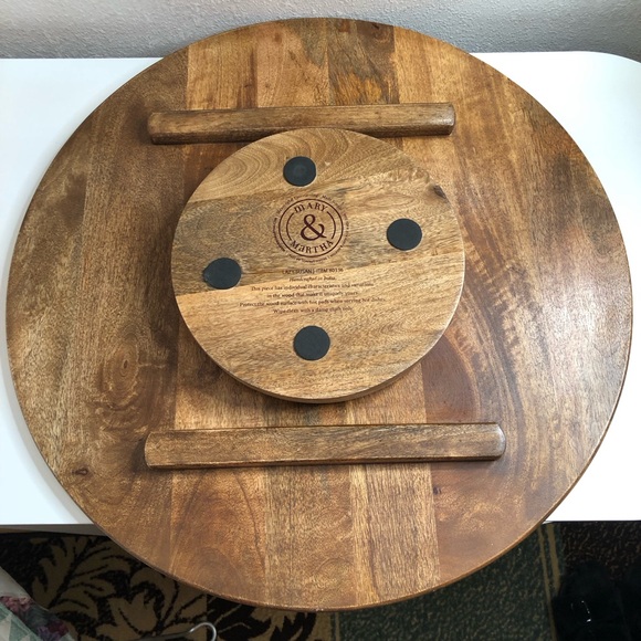 Mary & Martha solid wood round Lazy Susan. 23"circumference,Brown & Dark Brown. - Picture 7 of 7